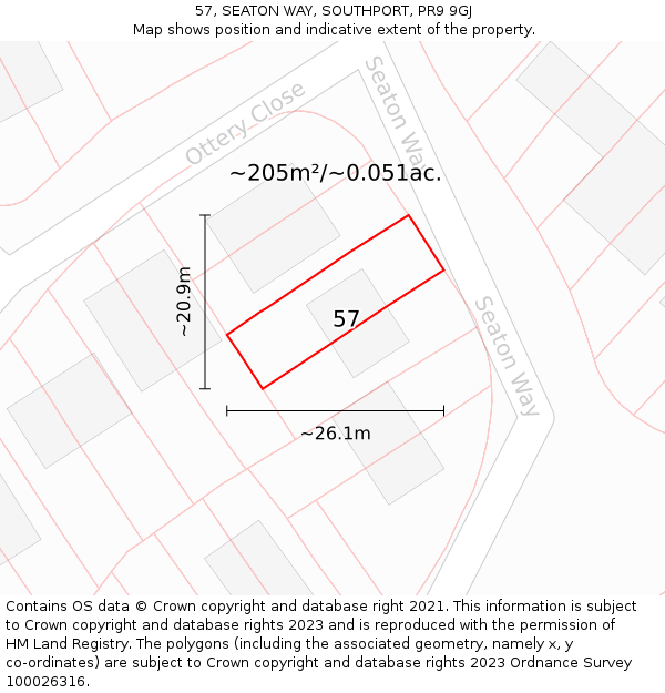 57, SEATON WAY, SOUTHPORT, PR9 9GJ: Plot and title map