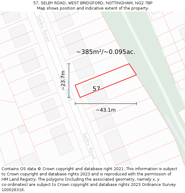 57, SELBY ROAD, WEST BRIDGFORD, NOTTINGHAM, NG2 7BP: Plot and title map