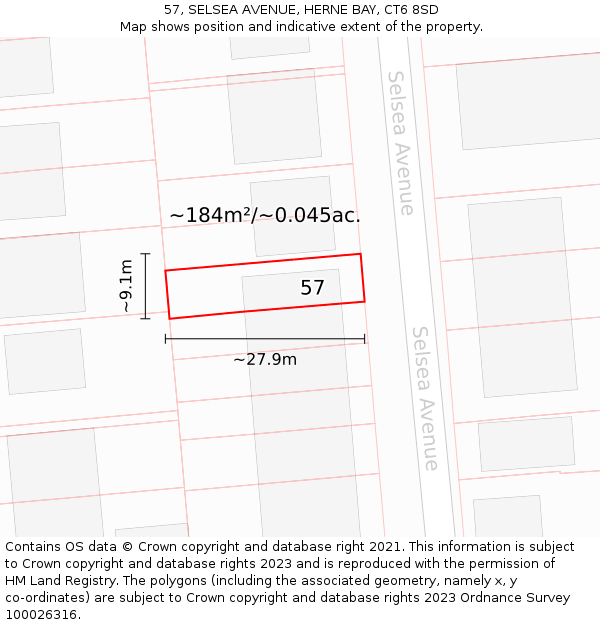 57, SELSEA AVENUE, HERNE BAY, CT6 8SD: Plot and title map