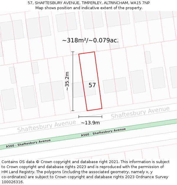 57, SHAFTESBURY AVENUE, TIMPERLEY, ALTRINCHAM, WA15 7NP: Plot and title map