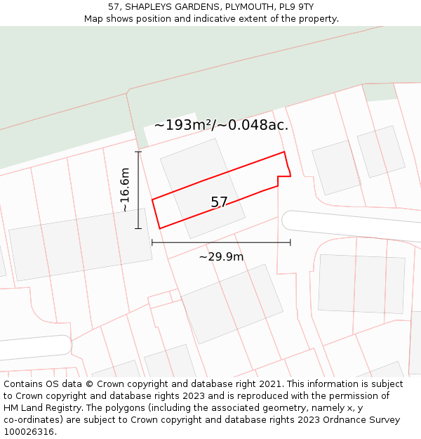 57, SHAPLEYS GARDENS, PLYMOUTH, PL9 9TY: Plot and title map