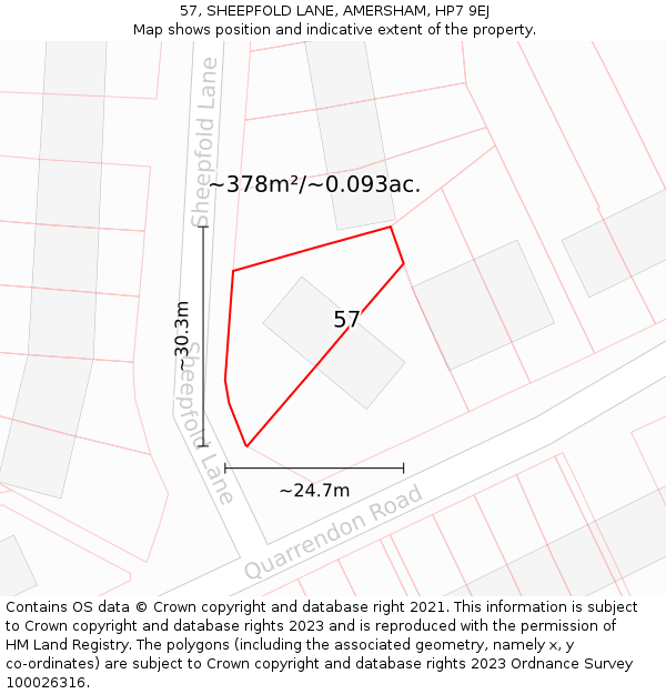 57, SHEEPFOLD LANE, AMERSHAM, HP7 9EJ: Plot and title map