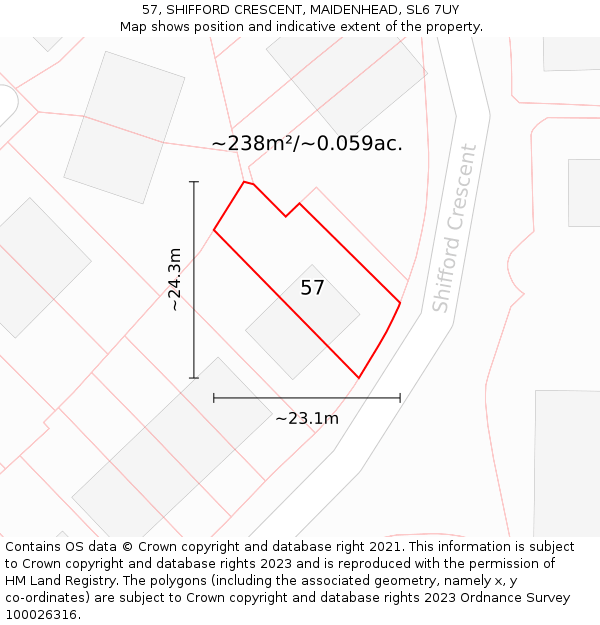 57, SHIFFORD CRESCENT, MAIDENHEAD, SL6 7UY: Plot and title map