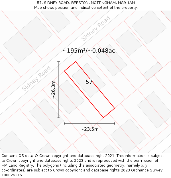 57, SIDNEY ROAD, BEESTON, NOTTINGHAM, NG9 1AN: Plot and title map
