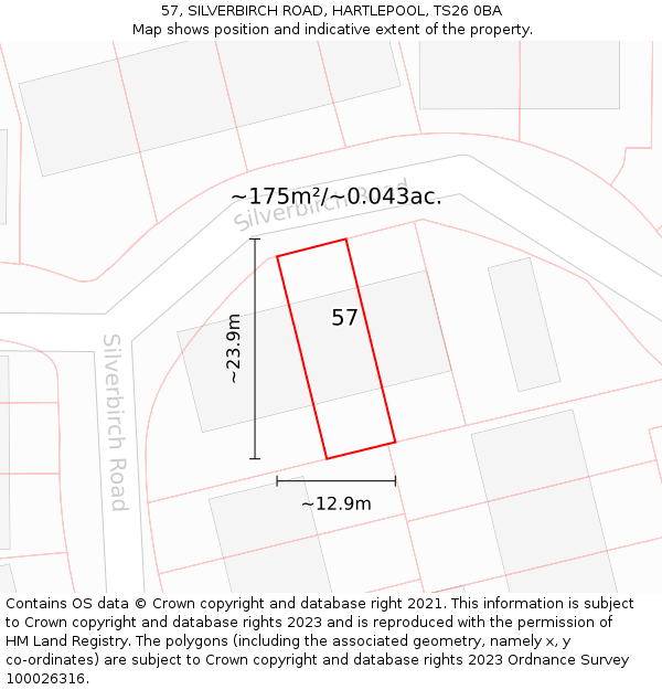 57, SILVERBIRCH ROAD, HARTLEPOOL, TS26 0BA: Plot and title map