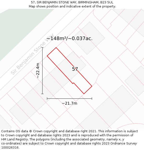 57, SIR BENJAMIN STONE WAY, BIRMINGHAM, B23 5UL: Plot and title map