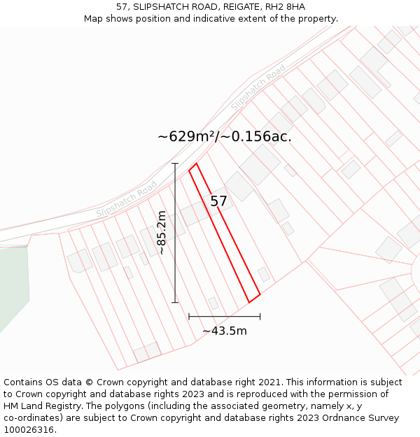 57, SLIPSHATCH ROAD, REIGATE, RH2 8HA: Plot and title map