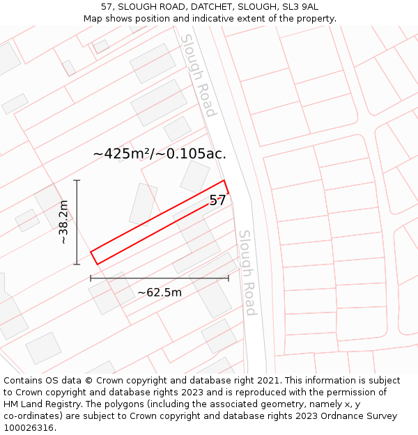 57, SLOUGH ROAD, DATCHET, SLOUGH, SL3 9AL: Plot and title map