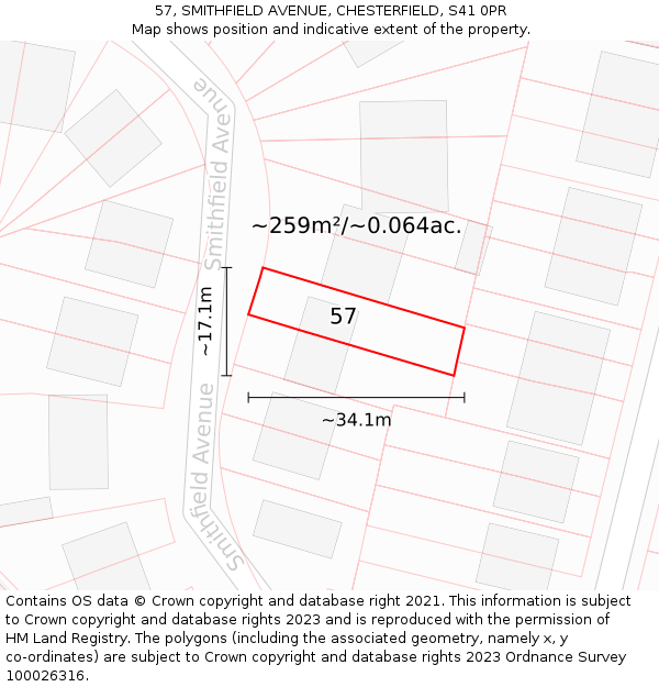 57, SMITHFIELD AVENUE, CHESTERFIELD, S41 0PR: Plot and title map