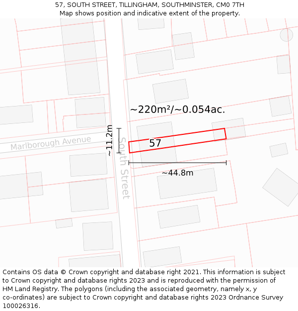 57, SOUTH STREET, TILLINGHAM, SOUTHMINSTER, CM0 7TH: Plot and title map