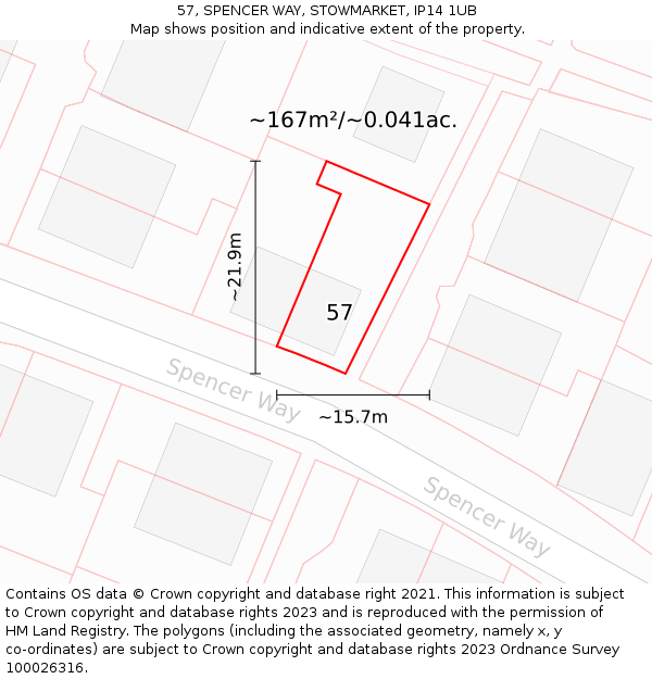 57, SPENCER WAY, STOWMARKET, IP14 1UB: Plot and title map