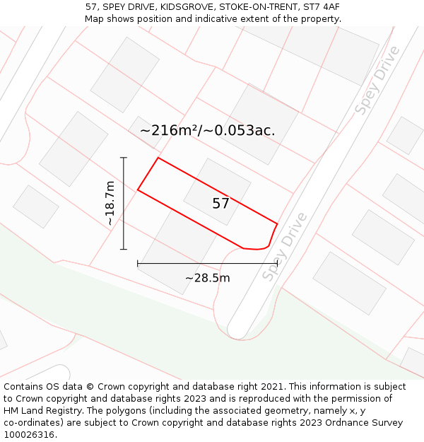 57, SPEY DRIVE, KIDSGROVE, STOKE-ON-TRENT, ST7 4AF: Plot and title map