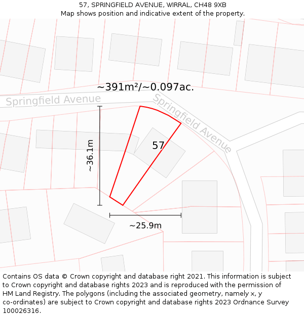 57, SPRINGFIELD AVENUE, WIRRAL, CH48 9XB: Plot and title map