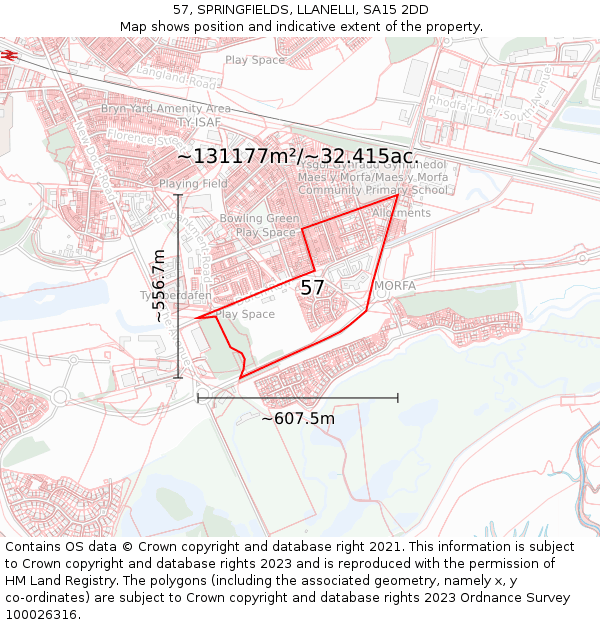 57, SPRINGFIELDS, LLANELLI, SA15 2DD: Plot and title map