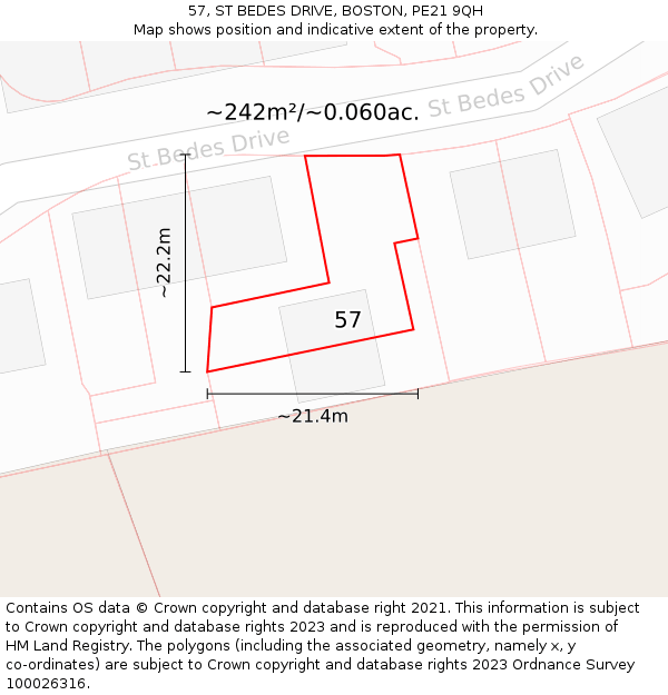 57, ST BEDES DRIVE, BOSTON, PE21 9QH: Plot and title map