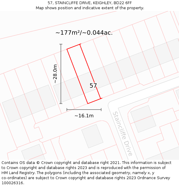 57, STAINCLIFFE DRIVE, KEIGHLEY, BD22 6FF: Plot and title map