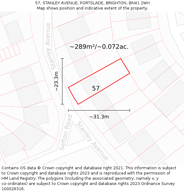 57, STANLEY AVENUE, PORTSLADE, BRIGHTON, BN41 2WH: Plot and title map