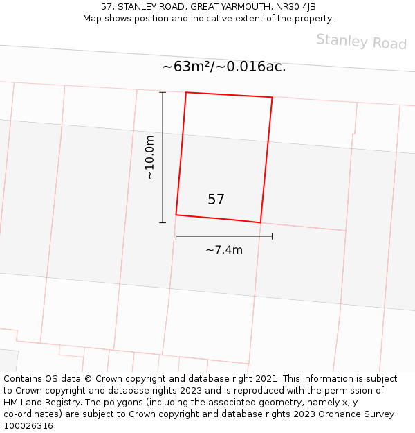 57, STANLEY ROAD, GREAT YARMOUTH, NR30 4JB: Plot and title map
