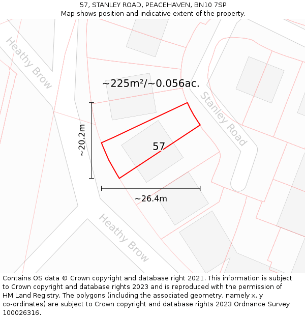 57, STANLEY ROAD, PEACEHAVEN, BN10 7SP: Plot and title map