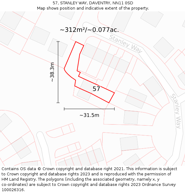 57, STANLEY WAY, DAVENTRY, NN11 0SD: Plot and title map