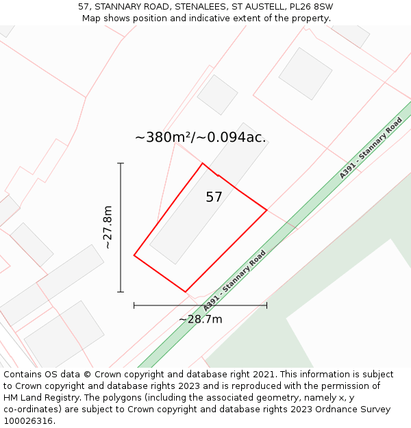 57, STANNARY ROAD, STENALEES, ST AUSTELL, PL26 8SW: Plot and title map