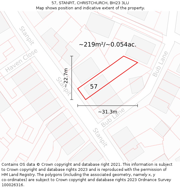 57, STANPIT, CHRISTCHURCH, BH23 3LU: Plot and title map