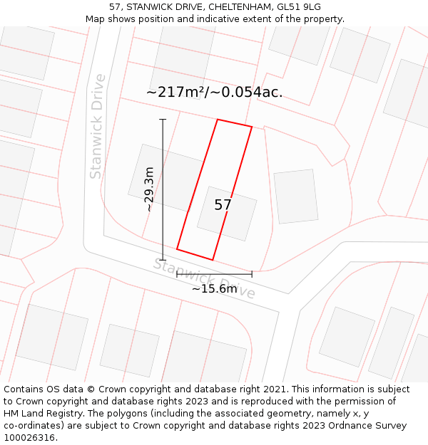 57, STANWICK DRIVE, CHELTENHAM, GL51 9LG: Plot and title map