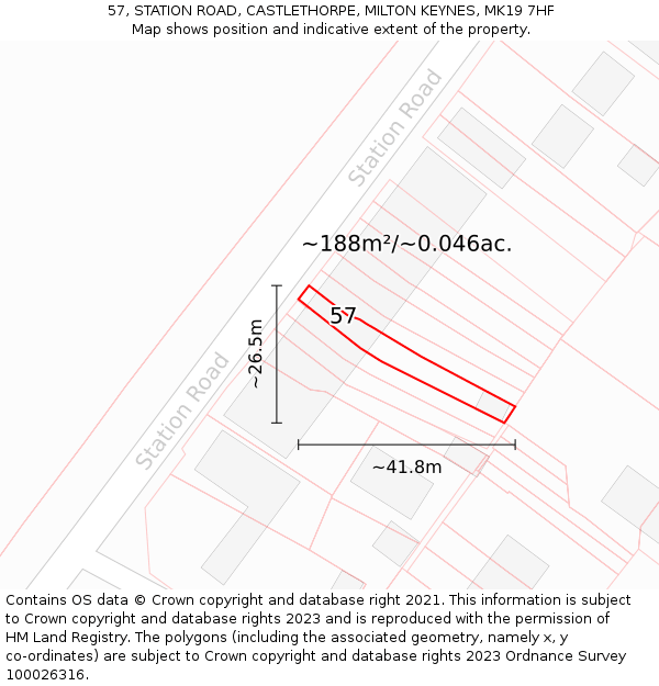 57, STATION ROAD, CASTLETHORPE, MILTON KEYNES, MK19 7HF: Plot and title map