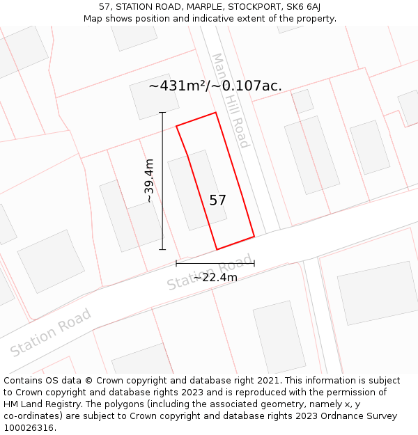 57, STATION ROAD, MARPLE, STOCKPORT, SK6 6AJ: Plot and title map