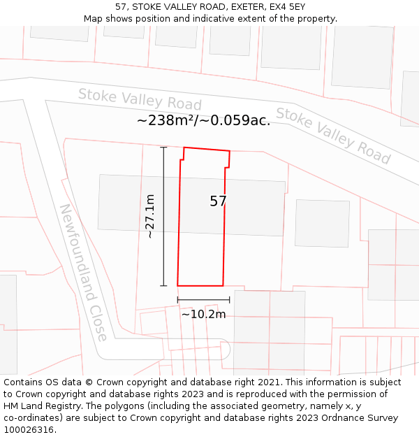 57, STOKE VALLEY ROAD, EXETER, EX4 5EY: Plot and title map