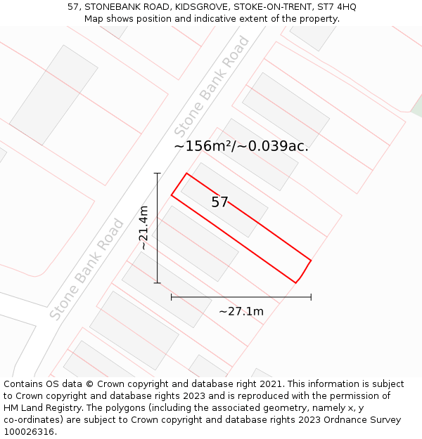 57, STONEBANK ROAD, KIDSGROVE, STOKE-ON-TRENT, ST7 4HQ: Plot and title map