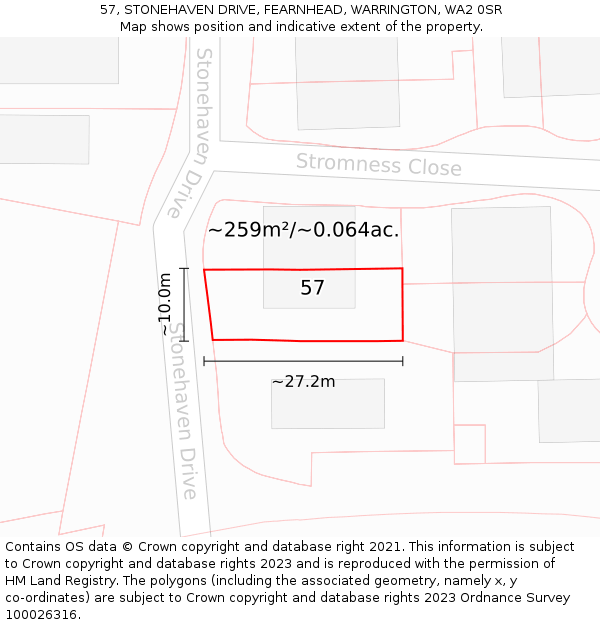 57, STONEHAVEN DRIVE, FEARNHEAD, WARRINGTON, WA2 0SR: Plot and title map