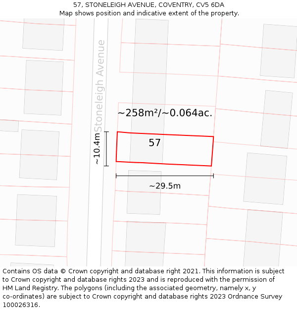 57, STONELEIGH AVENUE, COVENTRY, CV5 6DA: Plot and title map