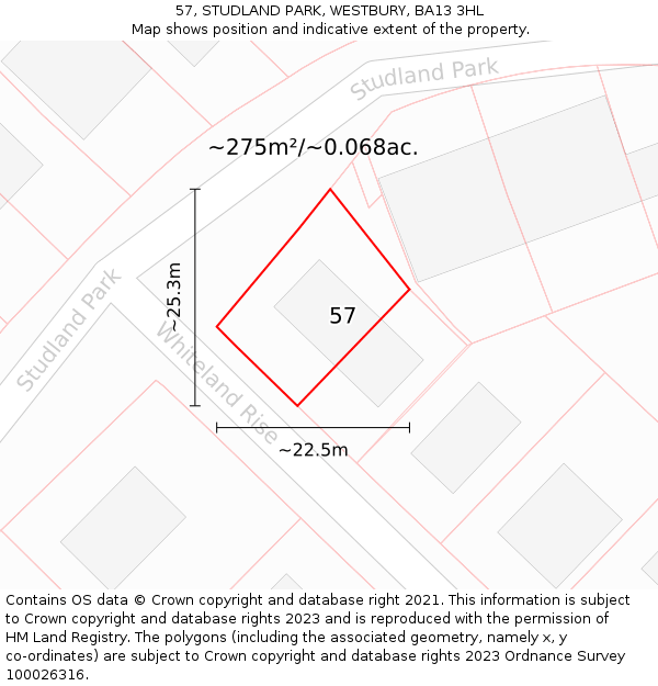 57, STUDLAND PARK, WESTBURY, BA13 3HL: Plot and title map