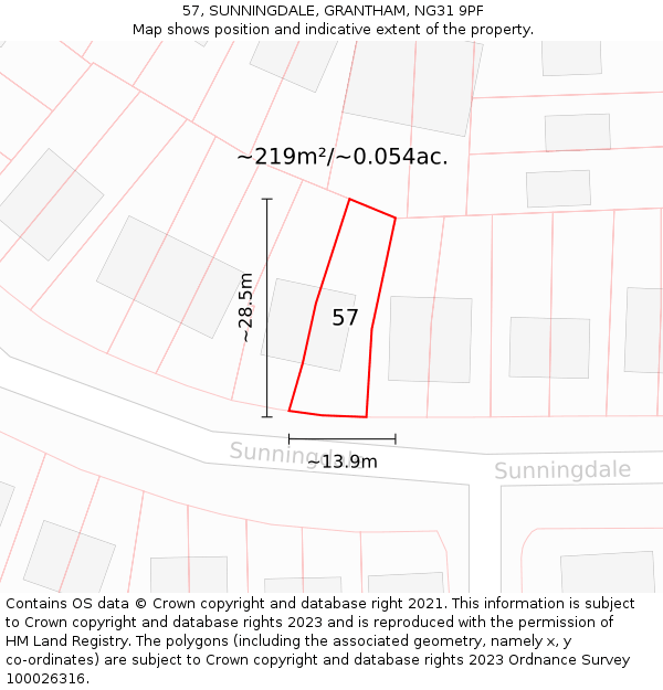 57, SUNNINGDALE, GRANTHAM, NG31 9PF: Plot and title map