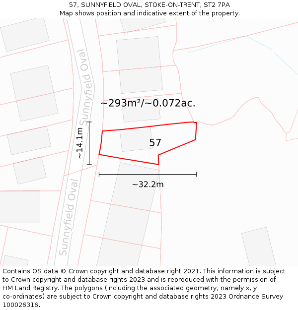 57, SUNNYFIELD OVAL, STOKE-ON-TRENT, ST2 7PA: Plot and title map