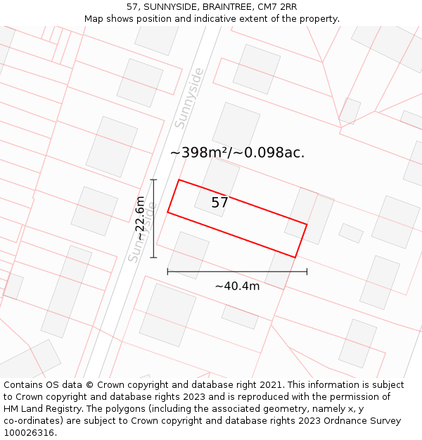 57, SUNNYSIDE, BRAINTREE, CM7 2RR: Plot and title map