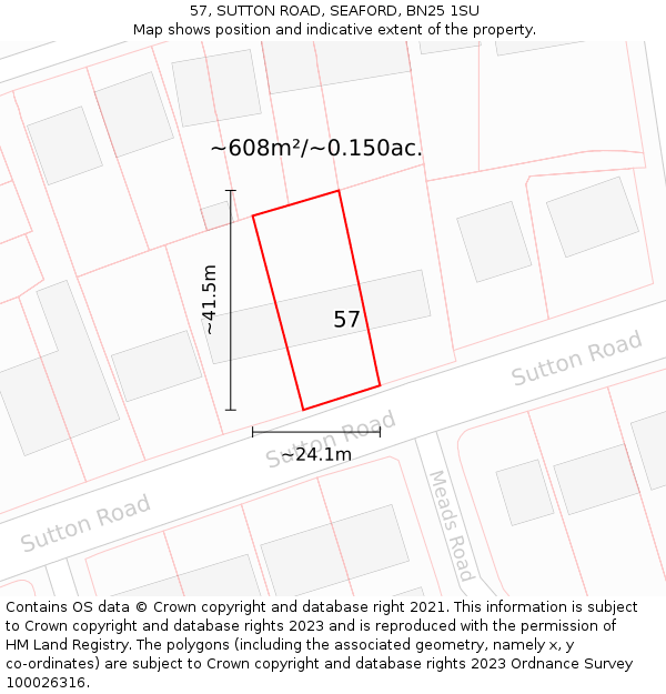 57, SUTTON ROAD, SEAFORD, BN25 1SU: Plot and title map