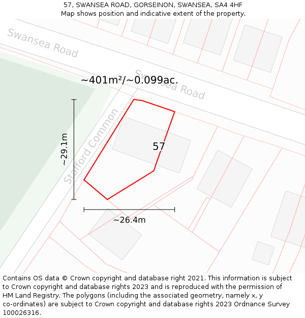 57, SWANSEA ROAD, GORSEINON, SWANSEA, SA4 4HF: Plot and title map