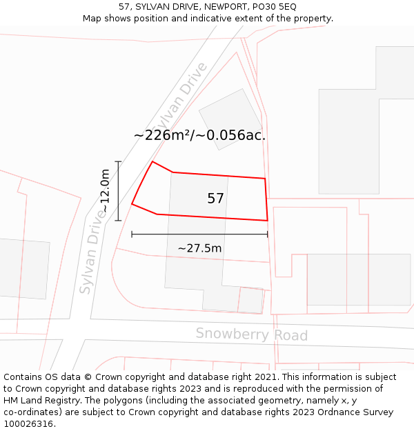 57, SYLVAN DRIVE, NEWPORT, PO30 5EQ: Plot and title map