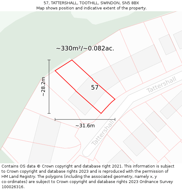 57, TATTERSHALL, TOOTHILL, SWINDON, SN5 8BX: Plot and title map