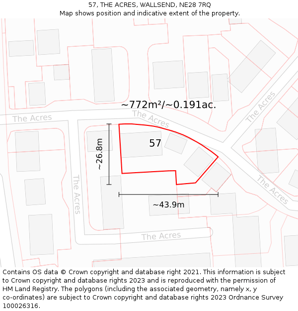 57, THE ACRES, WALLSEND, NE28 7RQ: Plot and title map