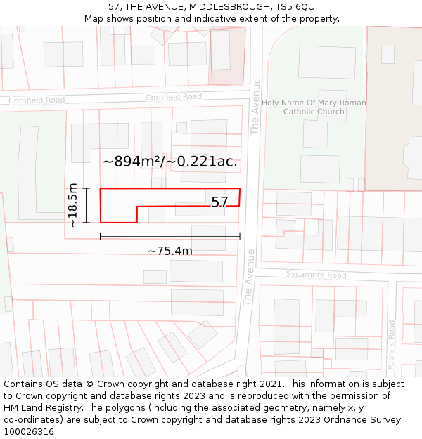 57, THE AVENUE, MIDDLESBROUGH, TS5 6QU: Plot and title map