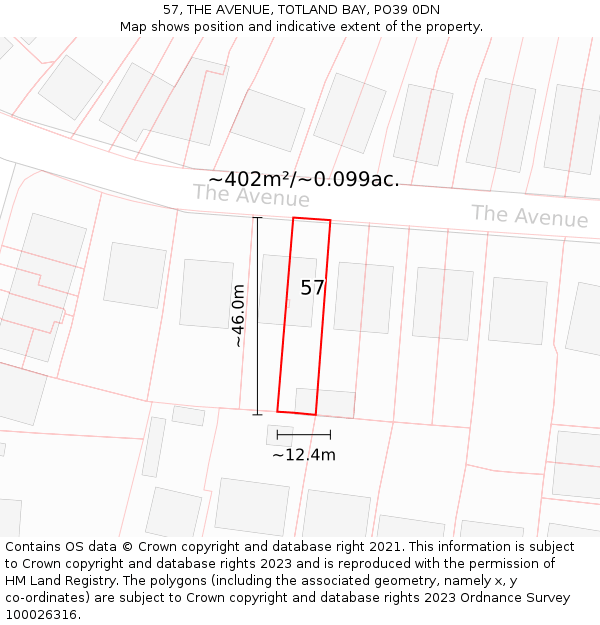 57, THE AVENUE, TOTLAND BAY, PO39 0DN: Plot and title map