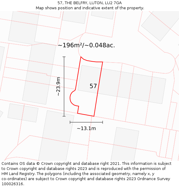 57, THE BELFRY, LUTON, LU2 7GA: Plot and title map