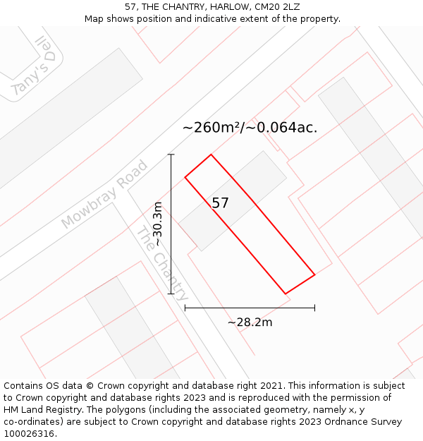 57, THE CHANTRY, HARLOW, CM20 2LZ: Plot and title map