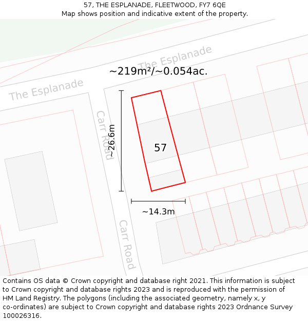 57, THE ESPLANADE, FLEETWOOD, FY7 6QE: Plot and title map