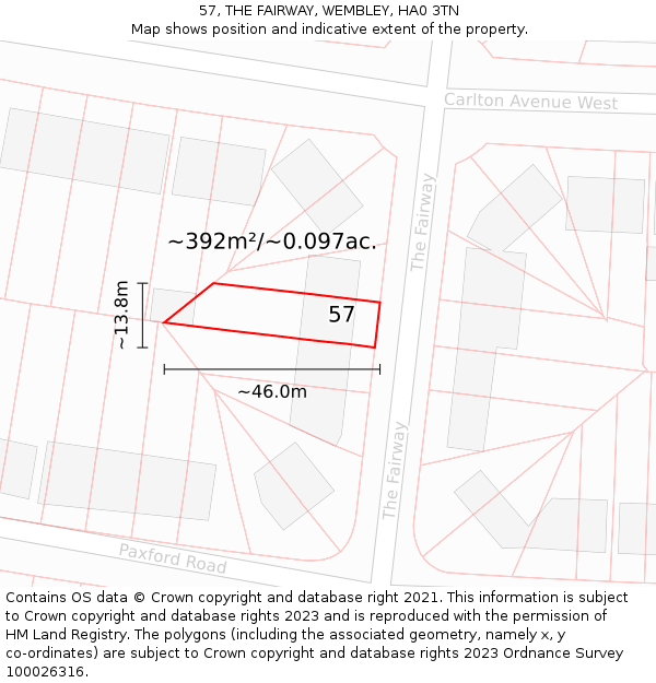 57, THE FAIRWAY, WEMBLEY, HA0 3TN: Plot and title map