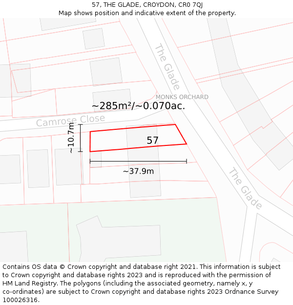 57, THE GLADE, CROYDON, CR0 7QJ: Plot and title map