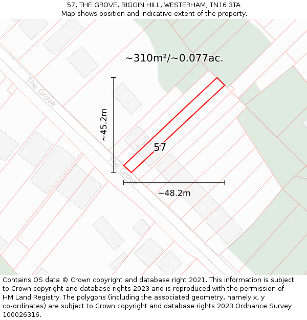 57, THE GROVE, BIGGIN HILL, WESTERHAM, TN16 3TA: Plot and title map